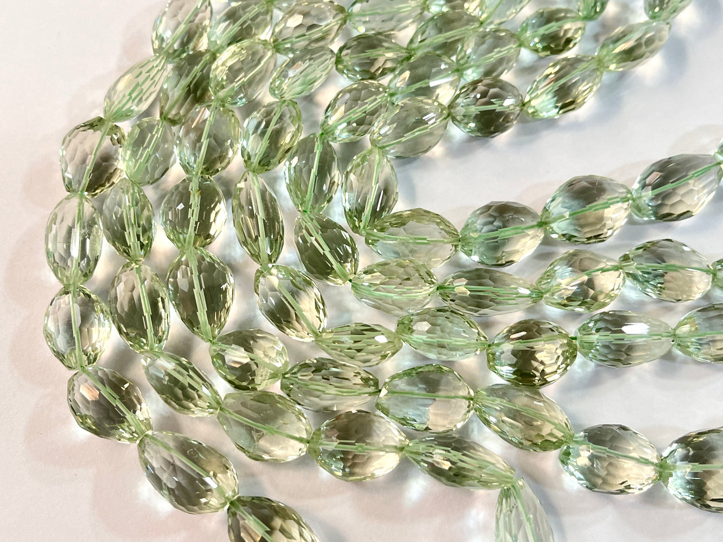 Rare! Natural Green Amethyst concave cut tumble shape beads