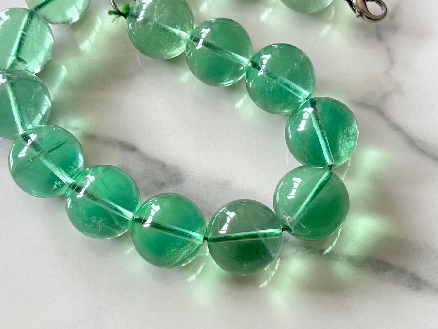 Natural Green Fluorite Smooth Spherical Shape Beads