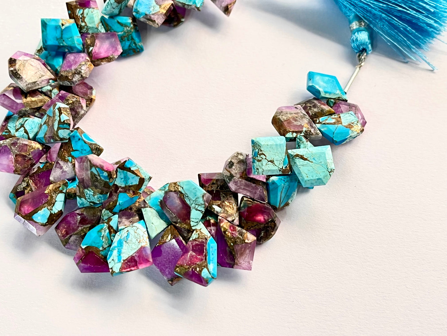 Composite Turquoise with Amethyst gemstone slice cut beads