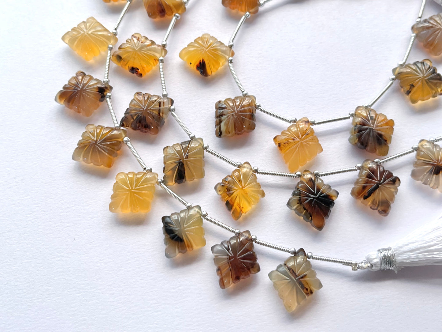 Beautiful! Montana Agate Lozenge shape carved beads