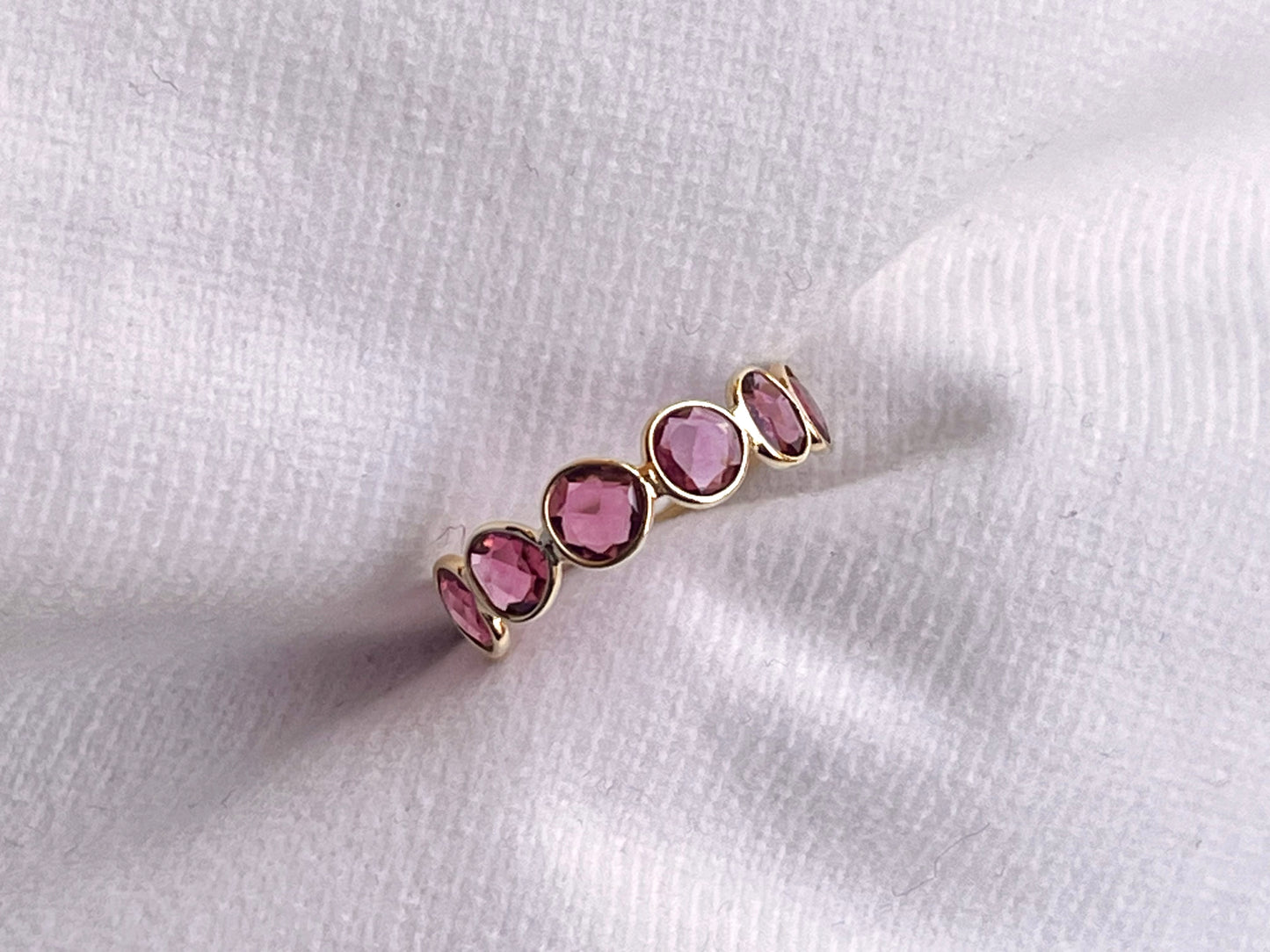 Pink Tourmaline Gemstone Bezel Set 18K Solid Gold 7 US Ring