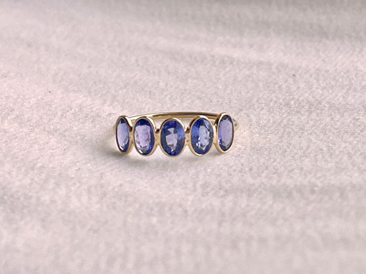 Natural Tanzanite Gemstone Bezel Set 18K Solid Gold 6 1/2 US Ring