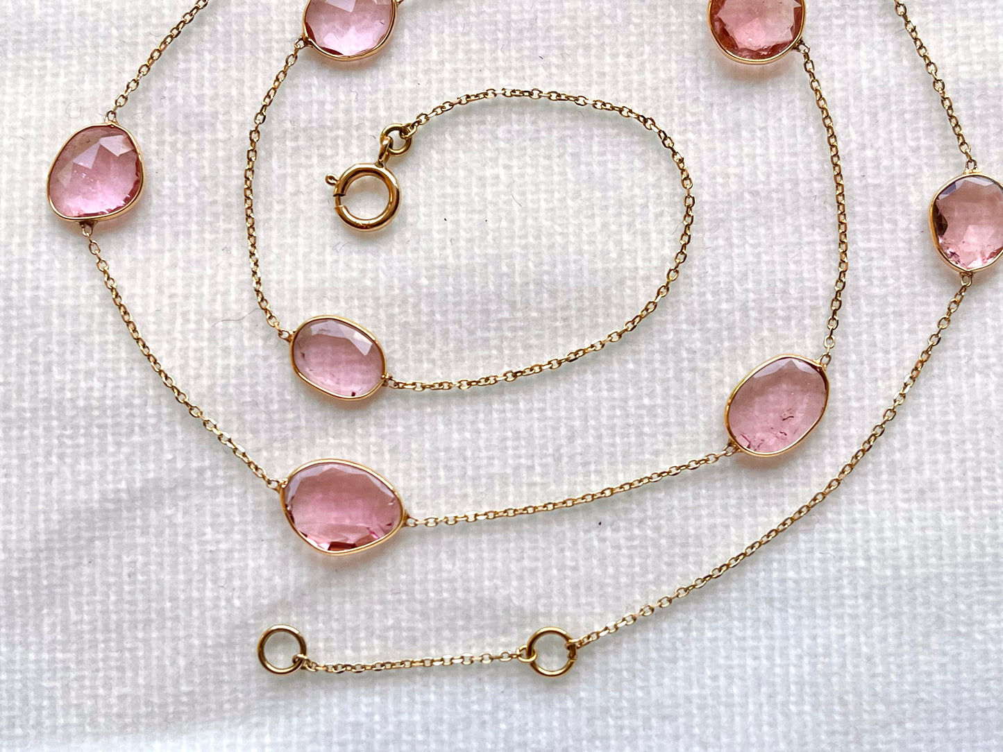 Pink Tourmaline Bezel set 18K Solid Gold Necklace