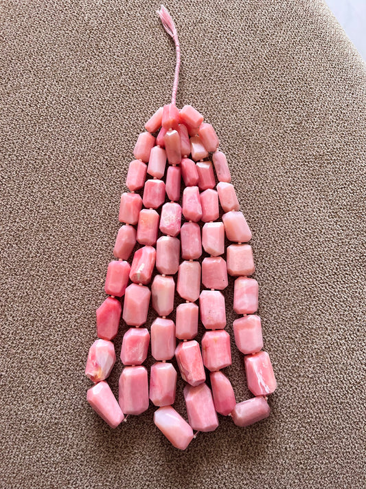 Natural Pink Opal Uneven Faceted Tumble Shape Beads