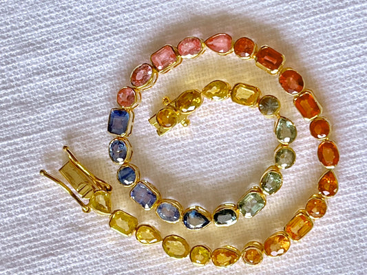Rainbow Sapphire Tennis Solid 18K Bracelet - Mix shape