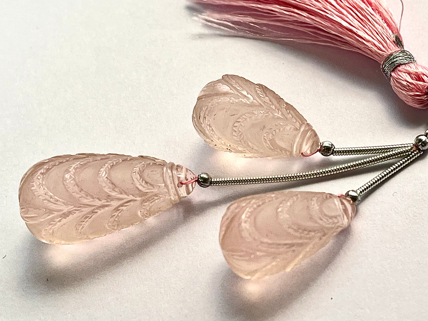 Rose quartz Cameo carving 3 Piece set