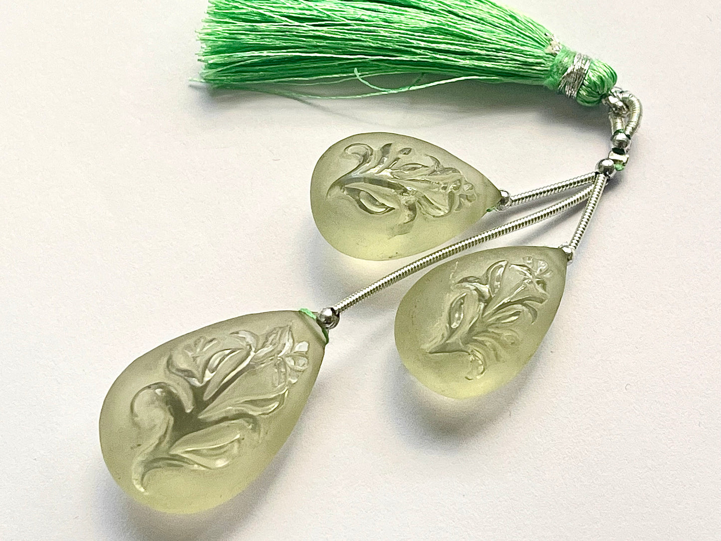 Green Amethyst Cameo carving 3 Piece set