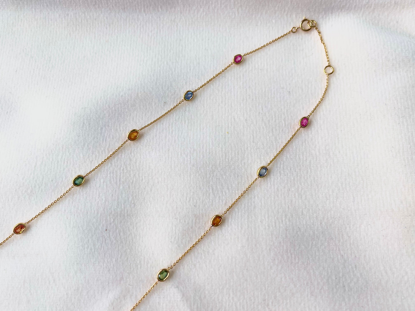 Rainbow Sapphire Oval Bezel Set 18K Solid Gold Necklace