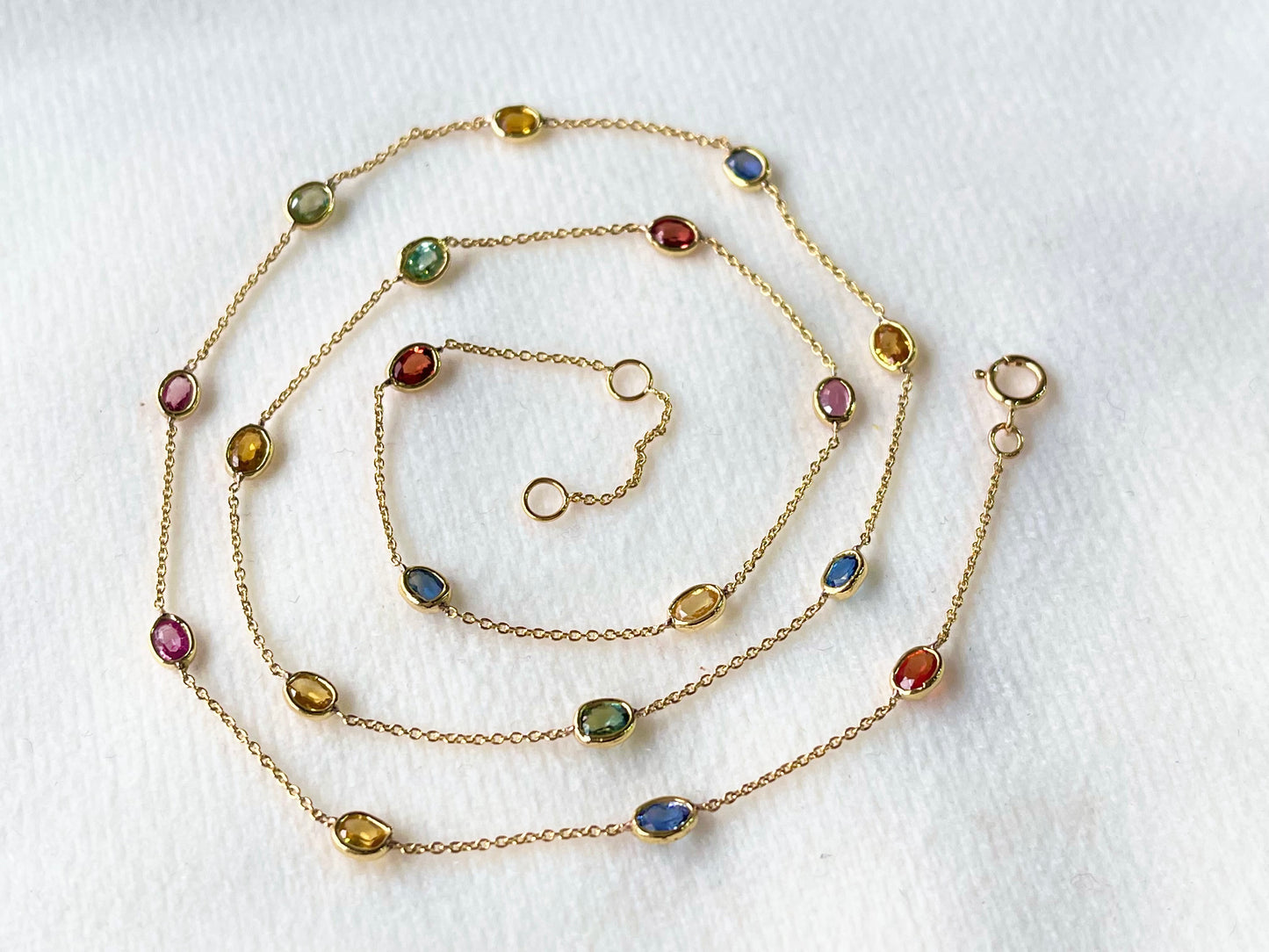 Rainbow Sapphire Oval Bezel Set 18K Solid Gold Necklace