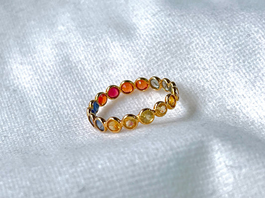 Rainbow Sapphire Gemstone Colourful Eternity Ring