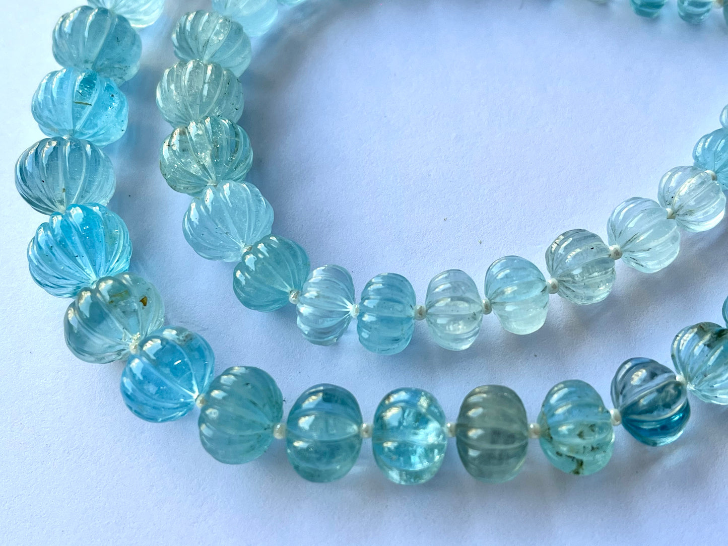 Natural Blue topaz gemstone carved rondelle beads, blue topaz carved melons beads
