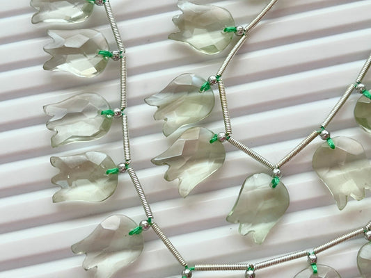 Natural Green Amethyst Tulip Hammered Faceted Cut Briolette Beads