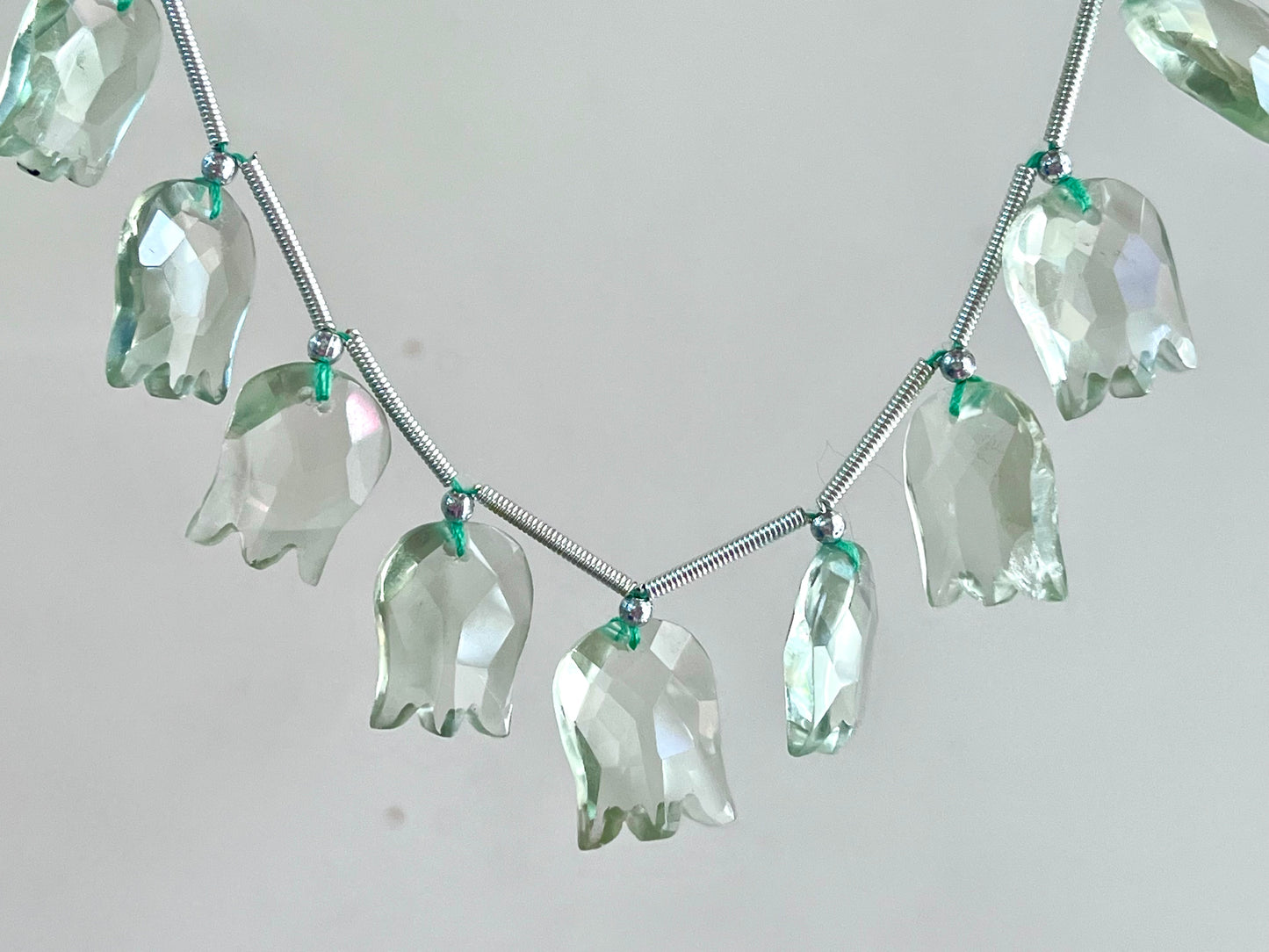 Natural Green Amethyst Tulip Hammered Faceted Cut Briolette Beads