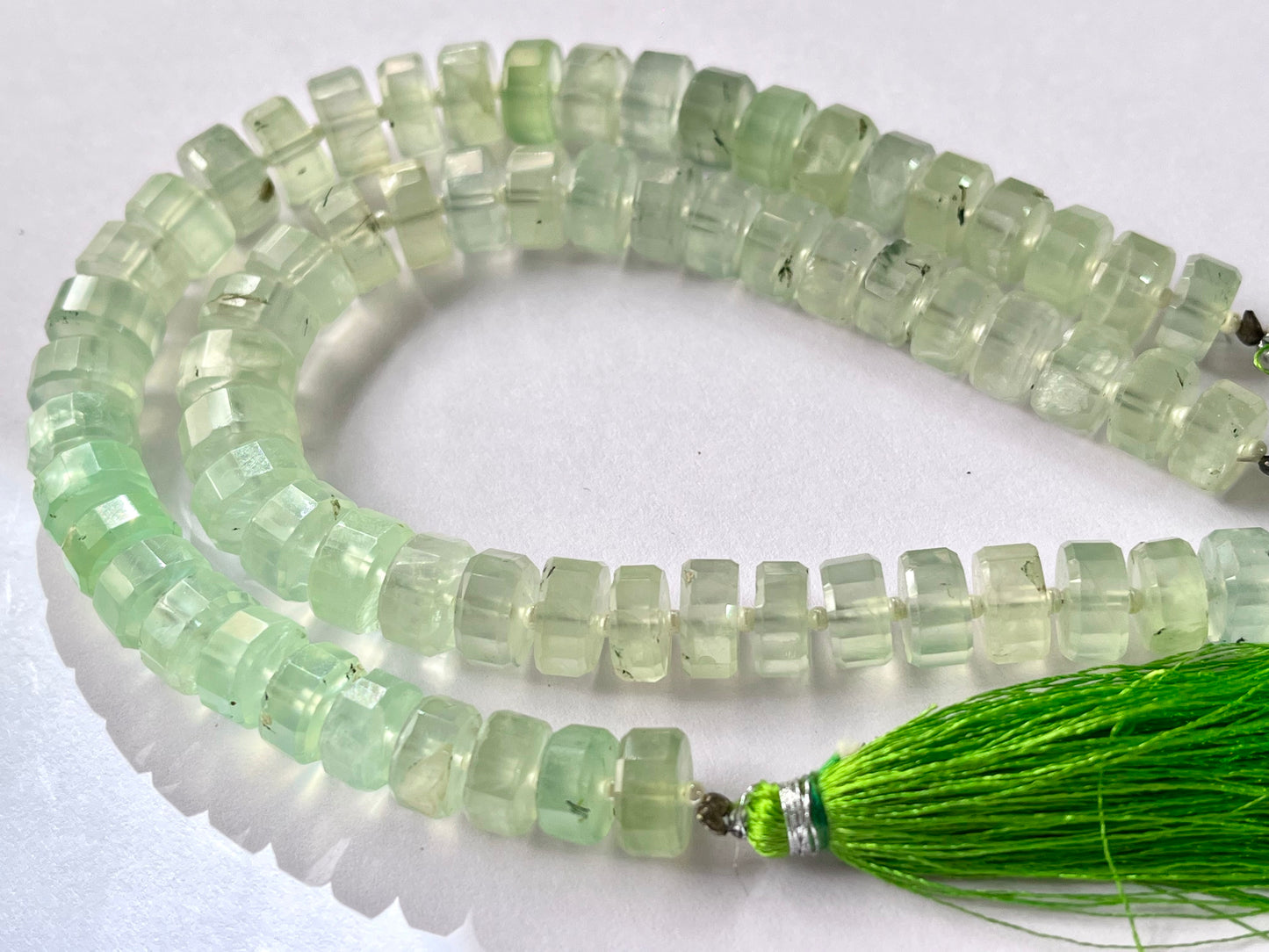 Prehnite faceted tyre shape beads