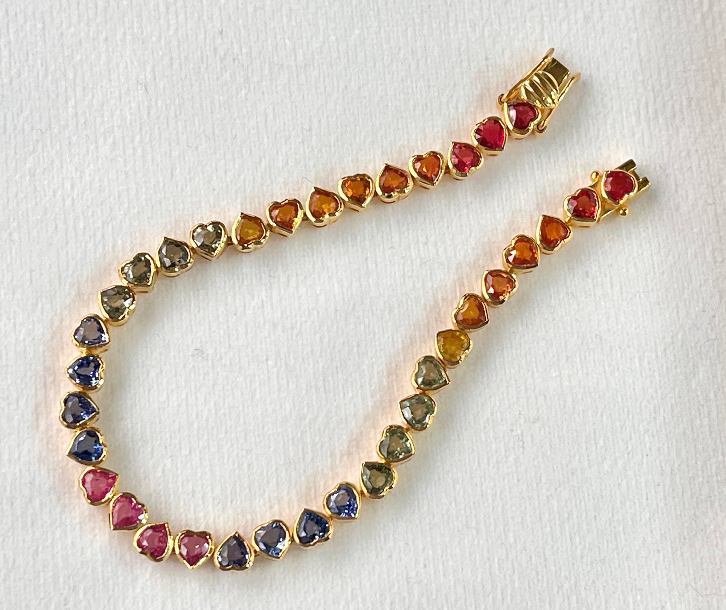 Rainbow Sapphire Heart Tennis Bracelet