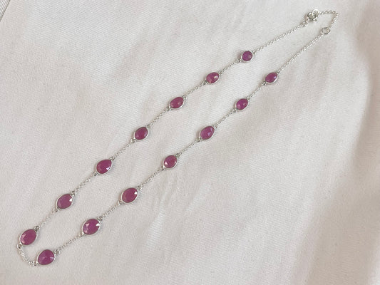 Pink Sapphire Rose cut Bezel Set Chain Necklace 925 Silver