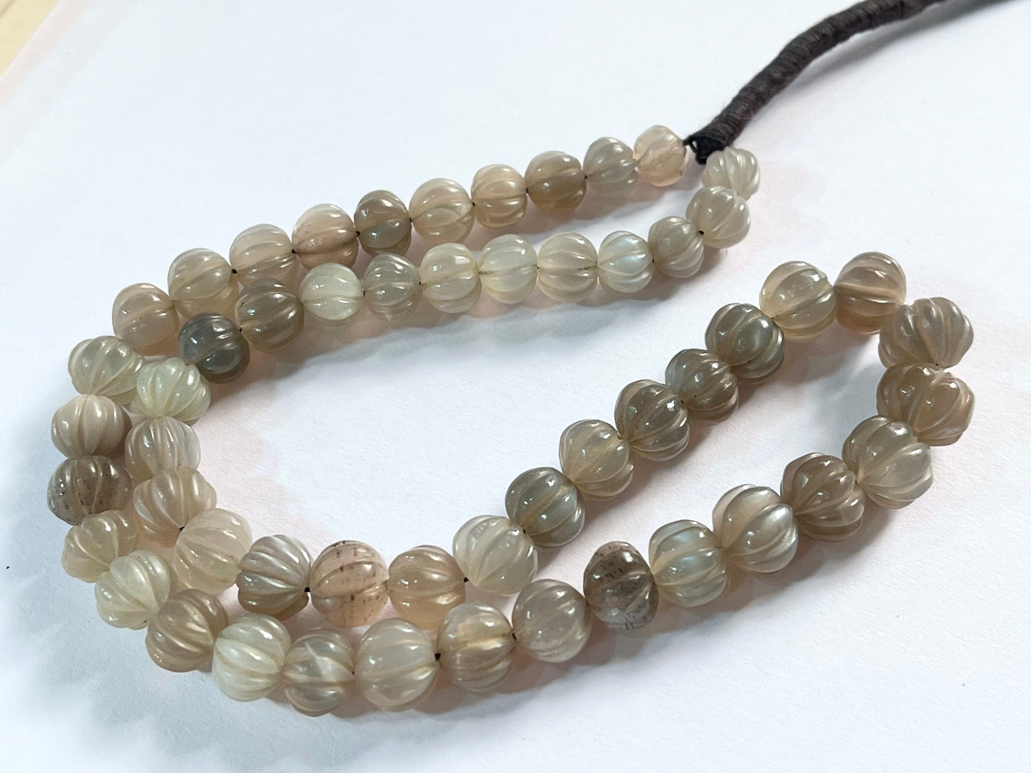 Natural Grey moonstone Gemstone Carved Rondelle Beads