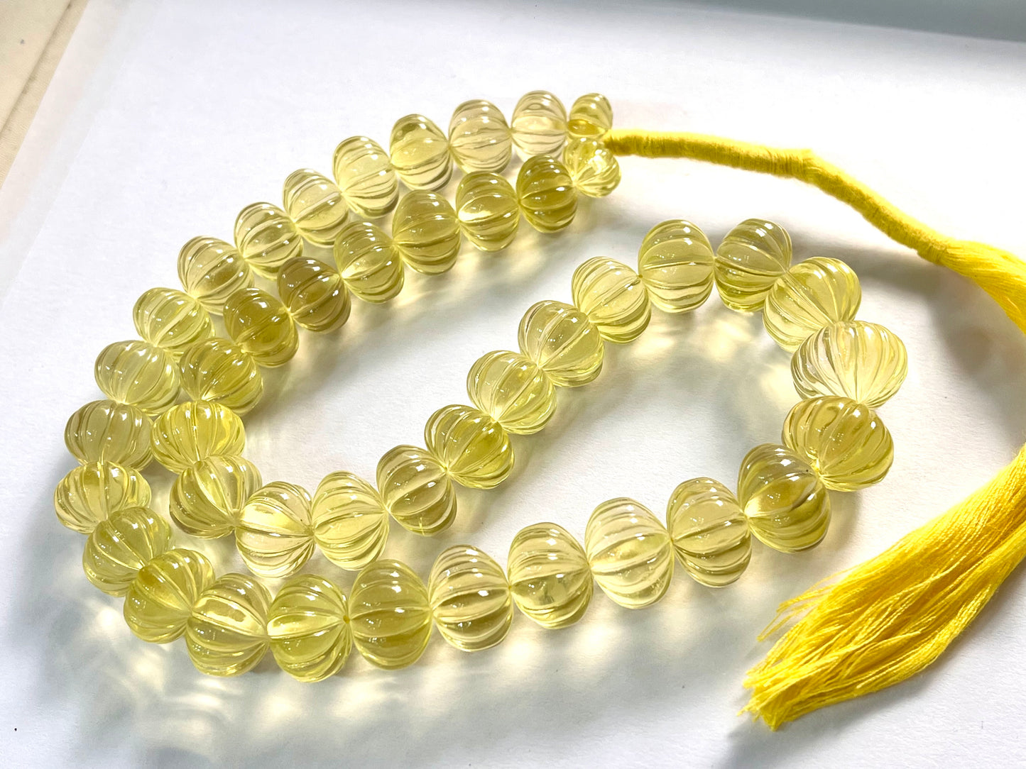 AAA Natural Lemon Quartz Gemstone Carved Melons Beads