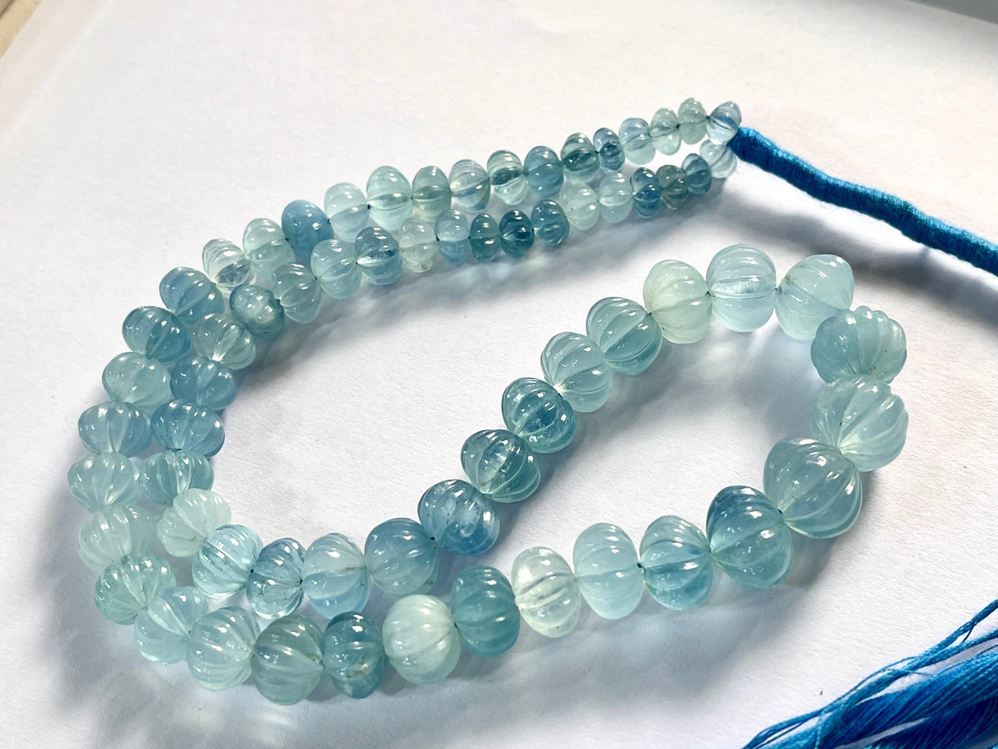 Natural Aquamarine Carved Melon Beads