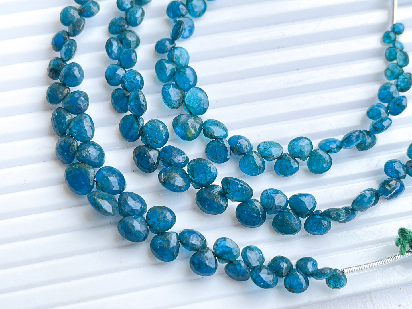 Neon Blue Apatite Faceted Heart Shape Briolette Beads