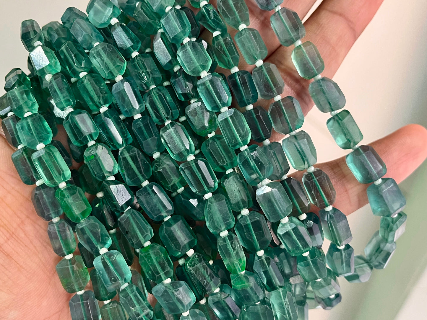 Rare! Intense Greenish Blue Natural Fluorite Uneven Faceted Tumble Shape Beads
