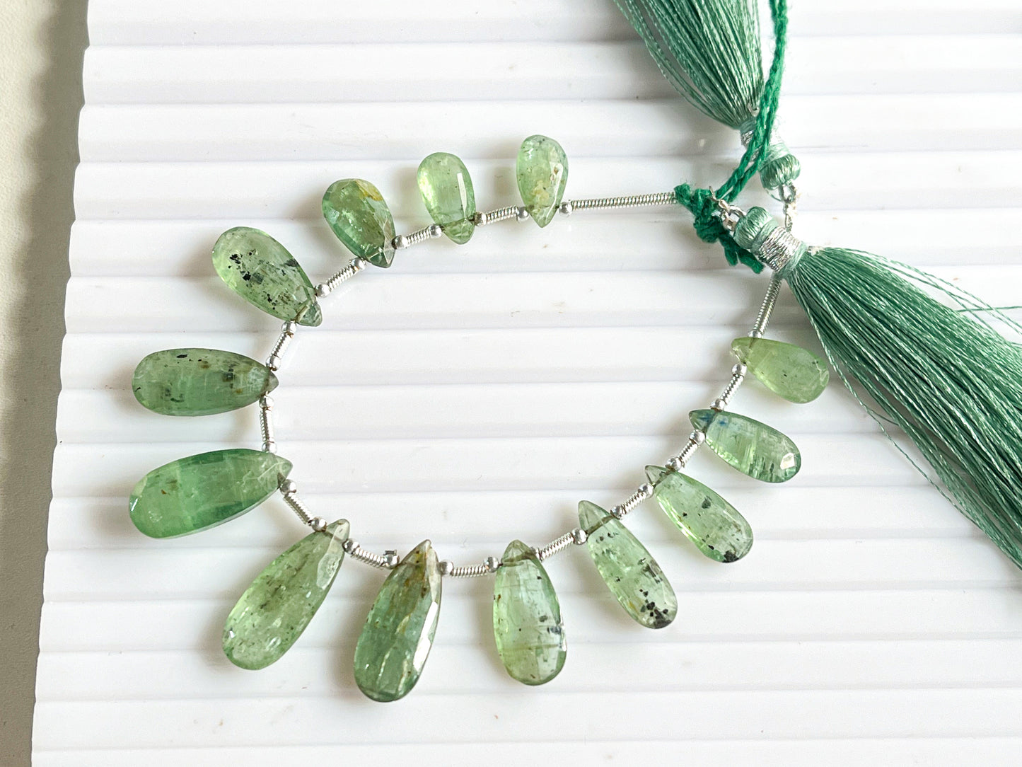 Mint Green Natural Kyanite Faceted Pear Shape Briolette Beads