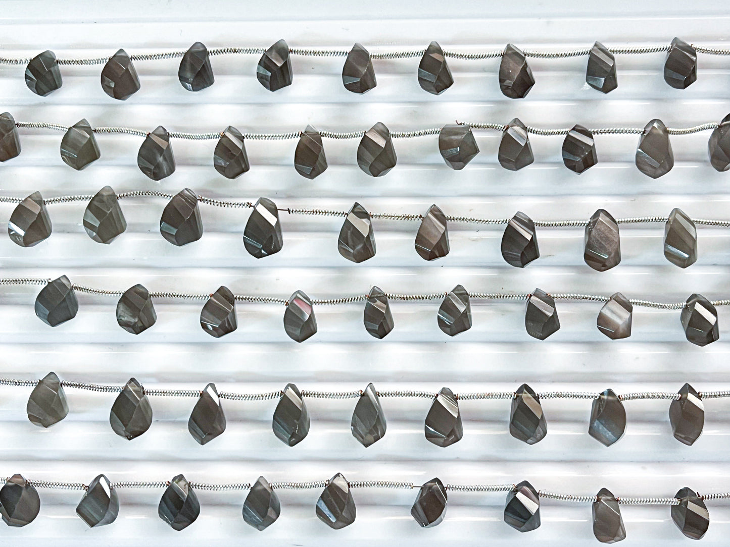Grey moonstone twisted shape faceted Drops