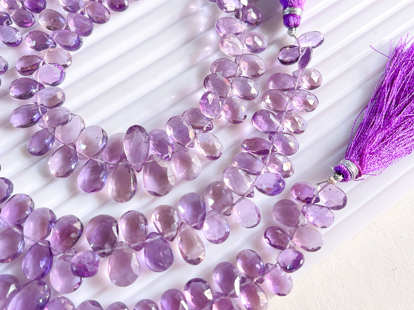 Pink Amethyst Pear shape faceted Briolette beads