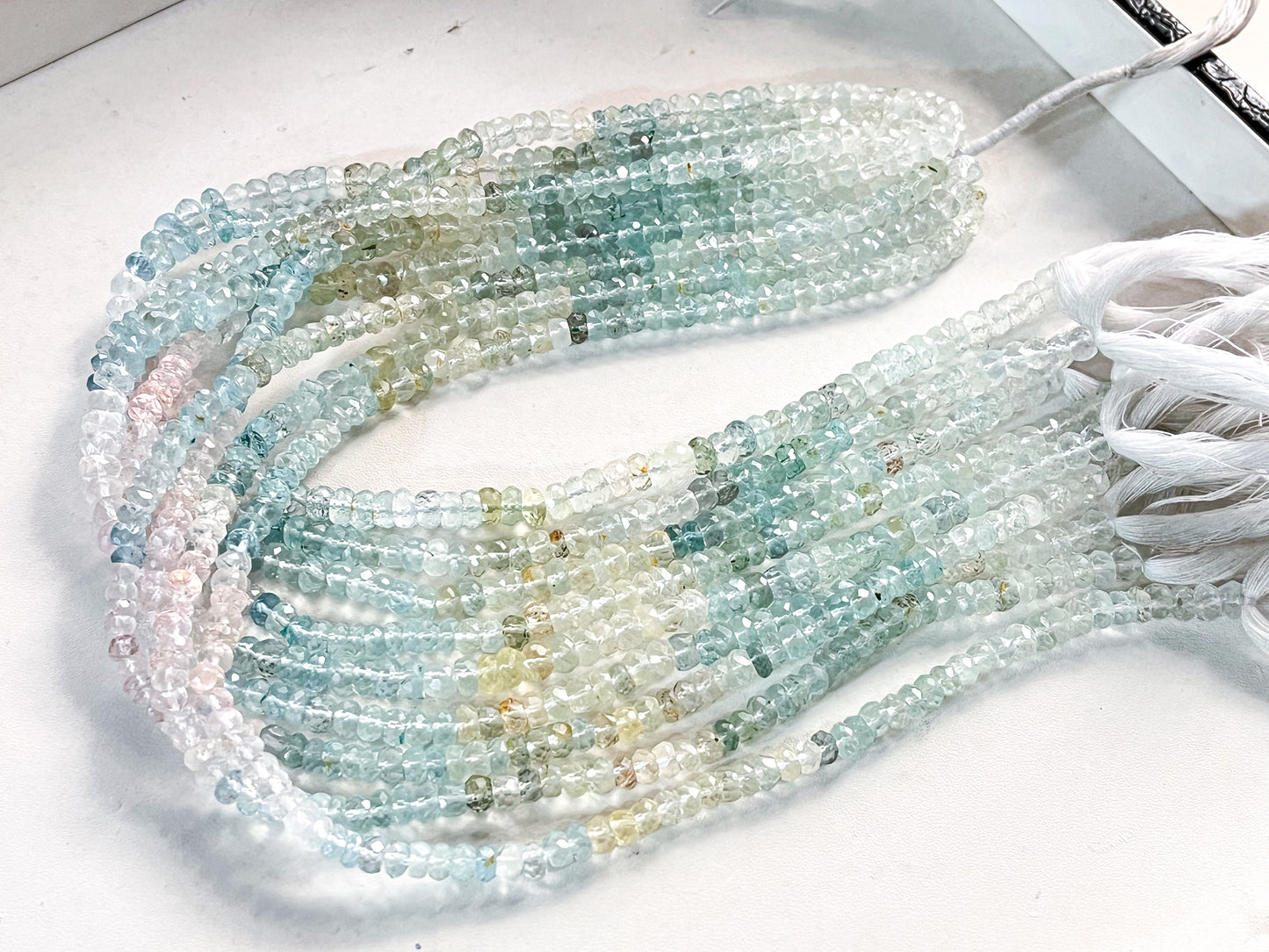 Aquamarine Faceted Rondelle Shape Beads