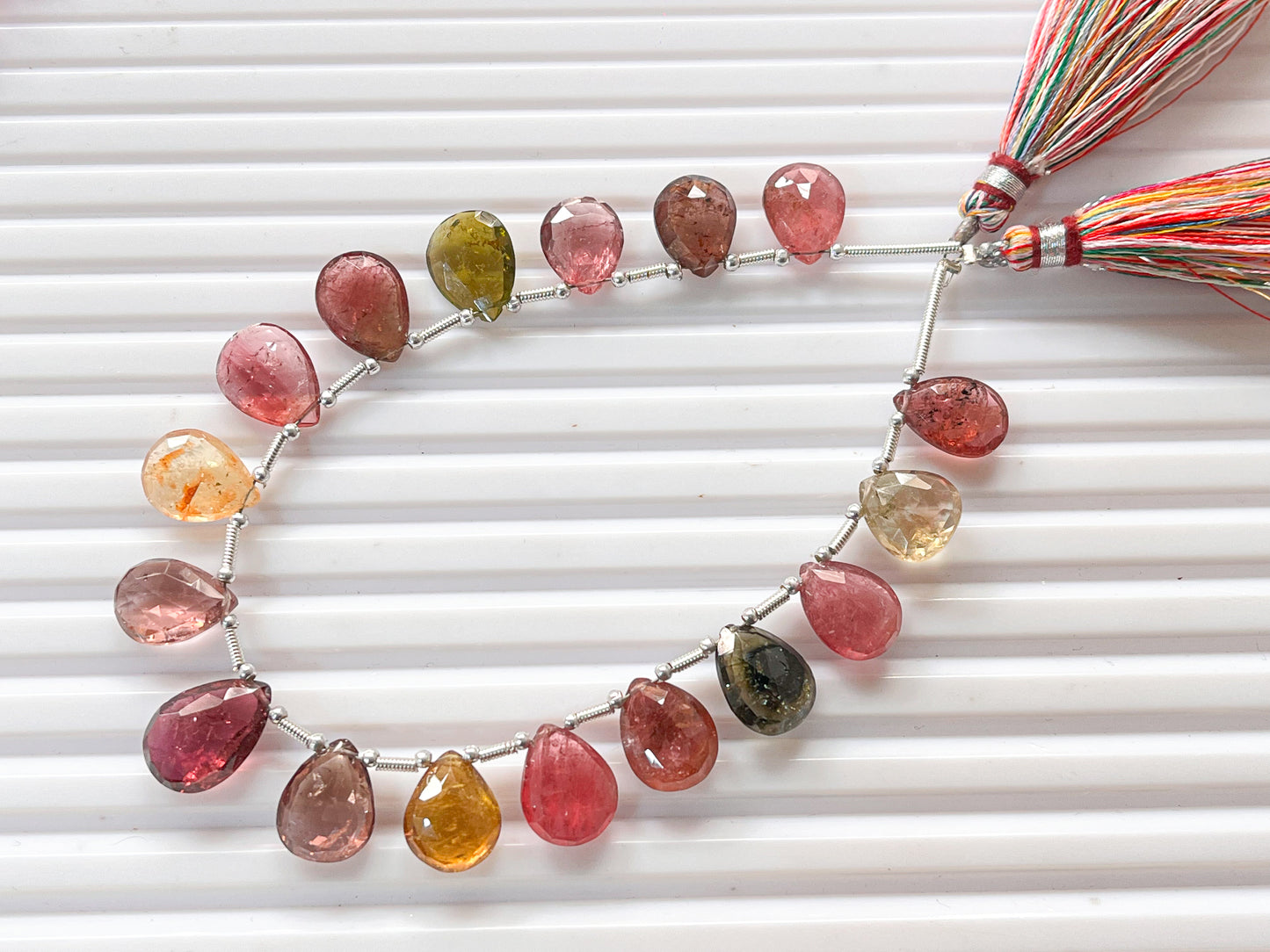 Multi Tourmaline Pear shape faceted Briolette beads