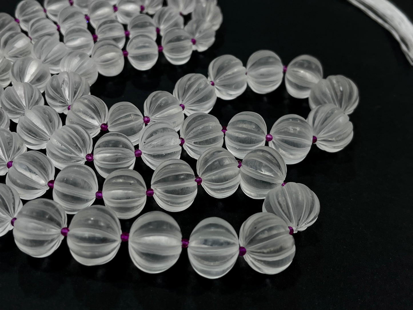 Crystal Quartz natural frost finish carved melons