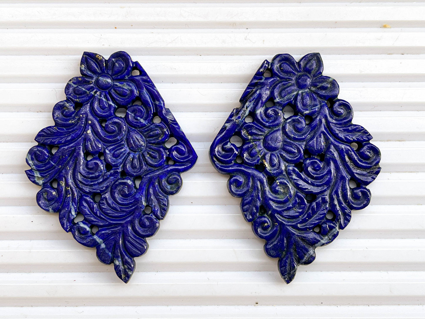 Lapis Lazuli Window Carving Pair Beadsforyourjewelry