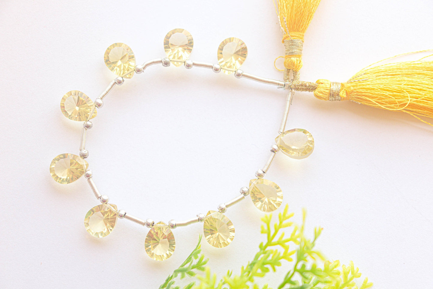 Lemon Quartz Pear Shape Concave Cut Beads | 8x10mm | 5 inch | Side Drill | Natural Gemstone for Jewelry | Beadsforyourjewellery Beadsforyourjewelry