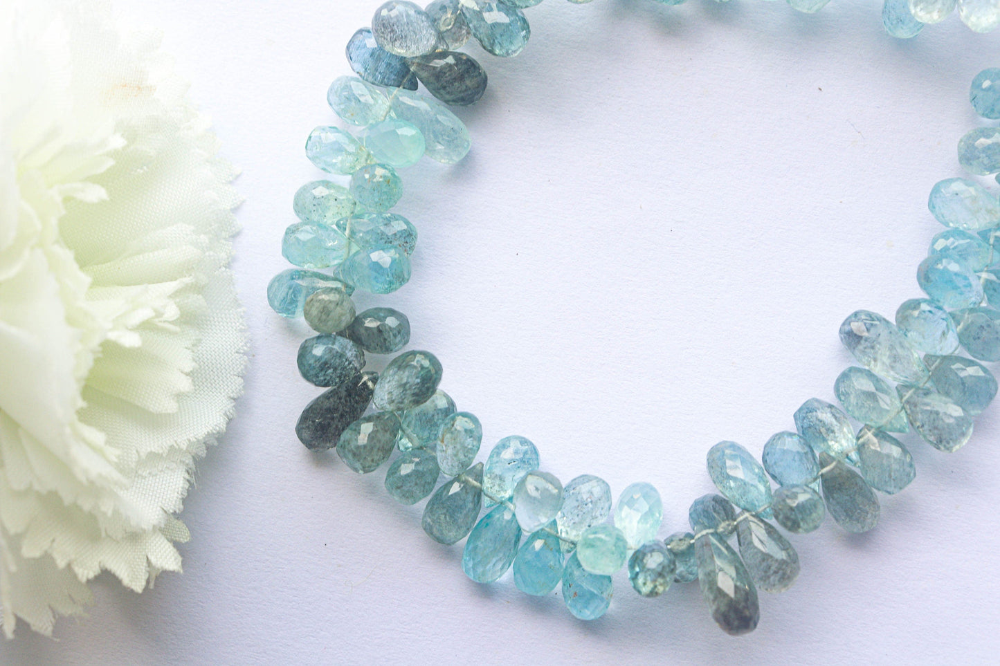 Moss Aquamarine Faceted Drops | 6x10mm to 7x12mm | 79 Pieces Full Strand | 9 Inch | Natural Moss Aquamarine | Beadsforyourjewellery Beadsforyourjewelry