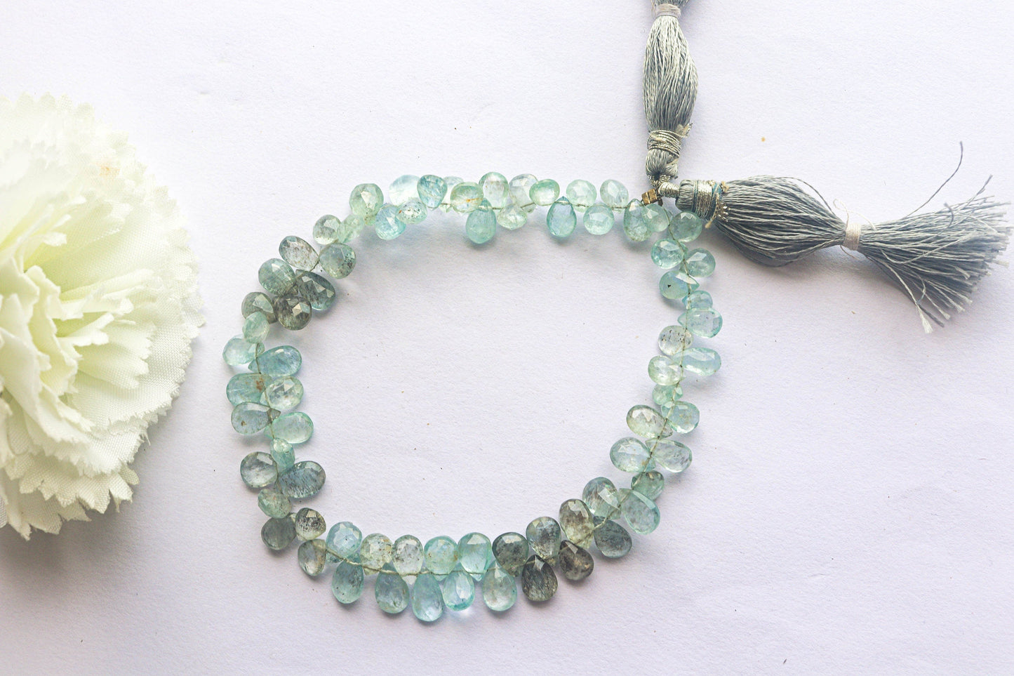 Moss Aquamarine Faceted Pear Shape Briolette | 6x8mm | 72 Pieces Full Strand | 9 Inch | Natural Moss Aquamarine | Beadsforyourjewellery Beadsforyourjewelry