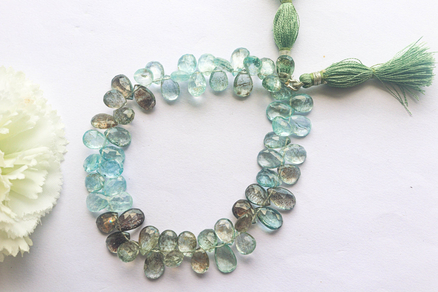 Moss Aquamarine Pear Briolette Faceted | 7x10-8x12mm Graduated | 58 Pieces Full Strand | 9 inch | AAA+ Quality Natural Aquamarine beads Beadsforyourjewelry