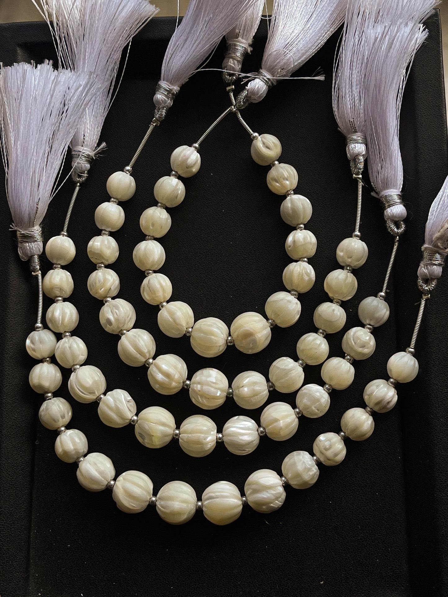 Mother of Pearl Carved Melons shape Beads | 14 Pieces Beadsforyourjewelry