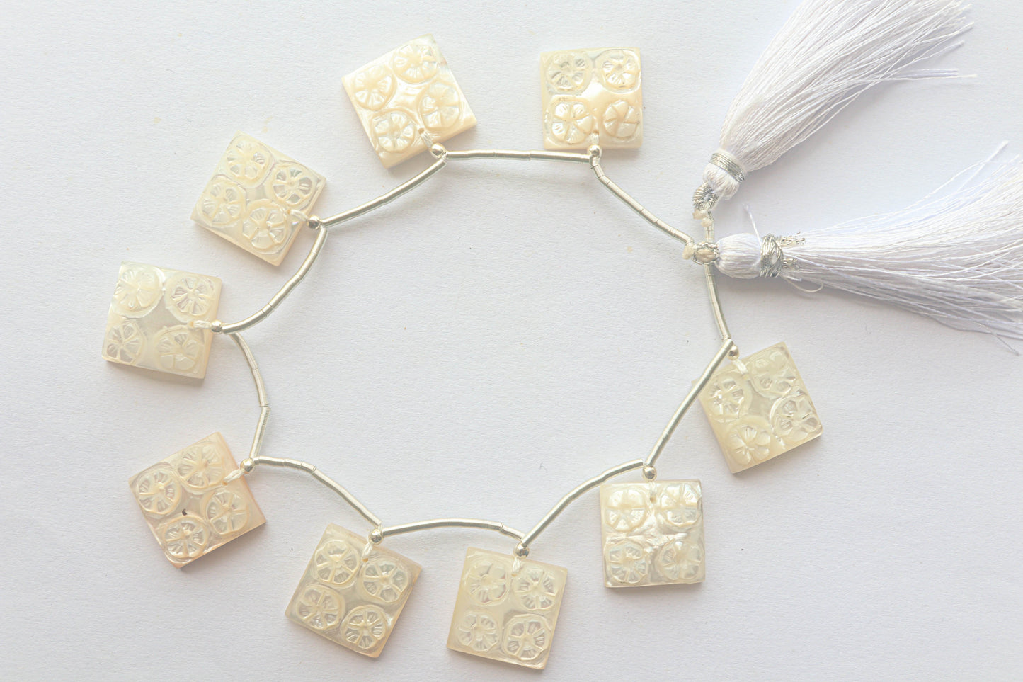 Mother of Pearl Carving Briolette Beads | 15x15mm | 9 Pieces | Natural Gemstone Beads for jewelry making | Beadsforyourjewellery Beadsforyourjewelry