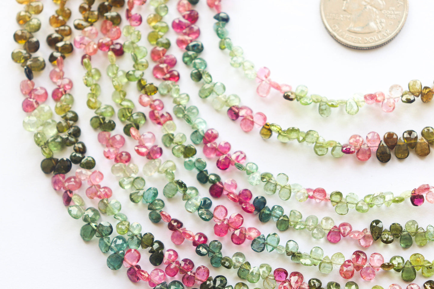 Multi Tourmaline Pear Faceted Briolette | 3x5mm | 10 inch Full String | 100 Pieces | Natural Tourmaline Gemstone | Beadsforyourjewellery | 902 Beadsforyourjewelry