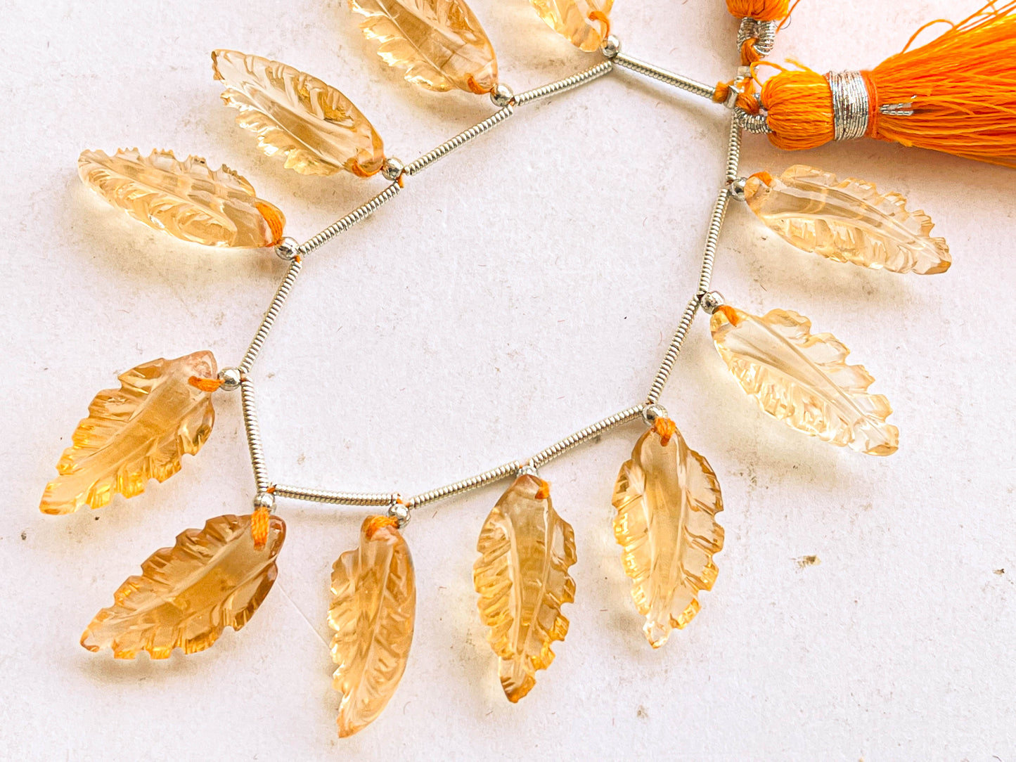 Natural Citrine Leaf Carving Beads | 9x18mm to 10x20mm | 11 Pieces Beadsforyourjewelry