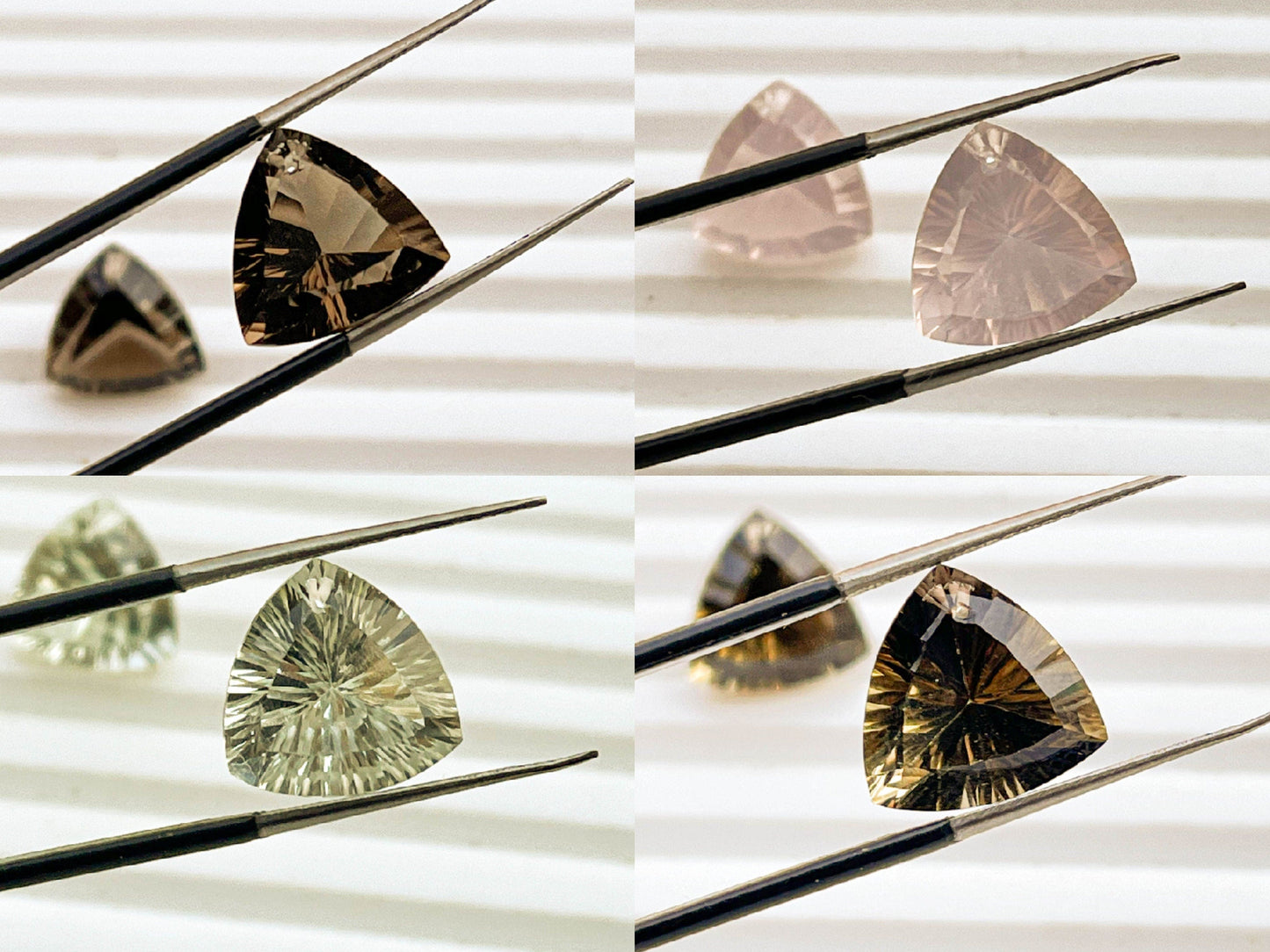 Natural Gemstones Trillion Shape Concave Cut Pairs | 13x13mm | Natural Gemstones | Front Drill | Beadsforyourjewellery Beadsforyourjewelry