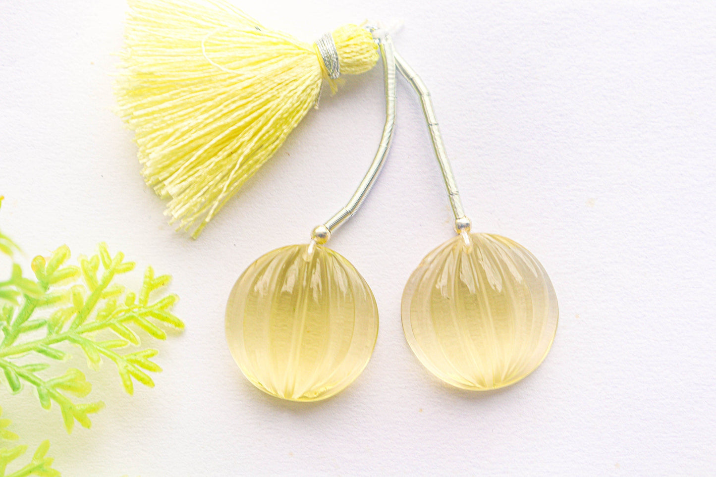 Natural Lemon Quartz Flat Back Melon Carved Beads | 18x18mm | 2 Pieces | Natural Gemstone | Beadsforyourjewellery Beadsforyourjewelry