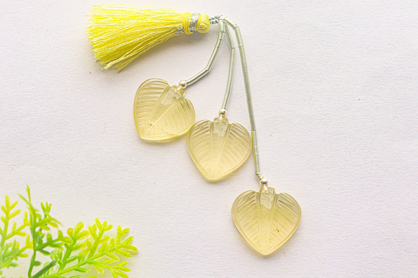 Natural Lemon Quartz Leaf Carving Shape Beads | 18x18mm | 3 Pieces | Natural Gemstone | Beadsforyourjewellery Beadsforyourjewelry