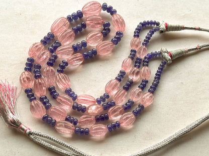 Natural Morganite and Tanzanite Necklace with length adjustable tassel cord Beadsforyourjewelry