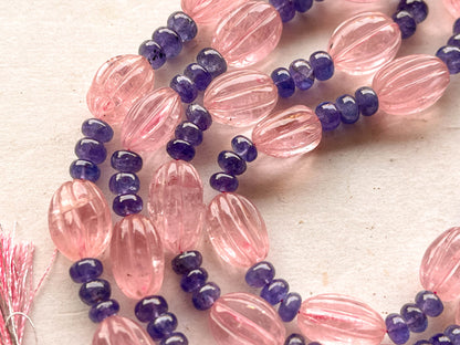 Natural Morganite and Tanzanite Necklace with length adjustable tassel cord Beadsforyourjewelry