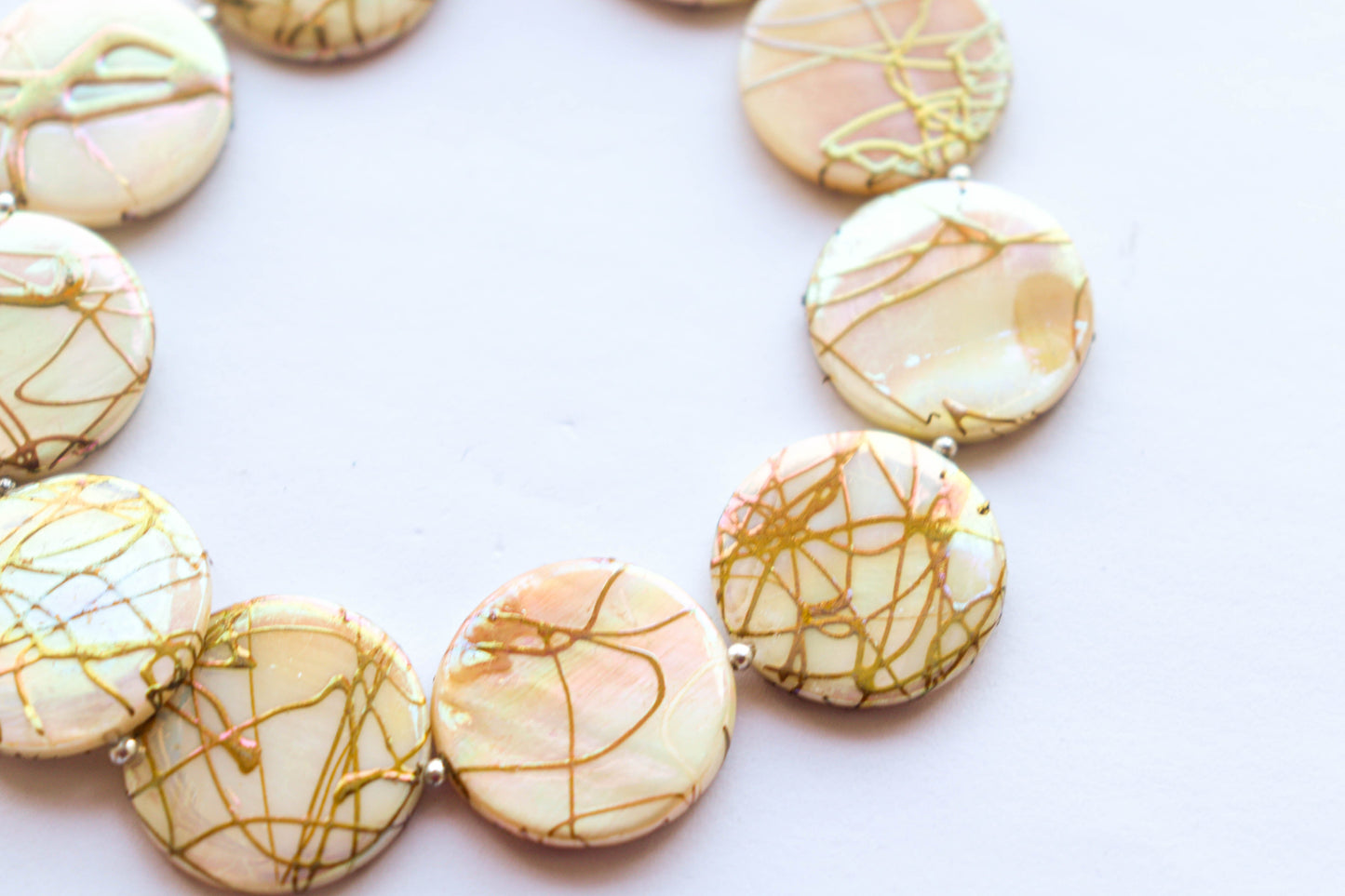 Natural Mother of Pearl with Gold Color Coating Beads | Coin Shape | 25x25mm | 6 Pieces | Beadsforyourjewellery Beadsforyourjewelry