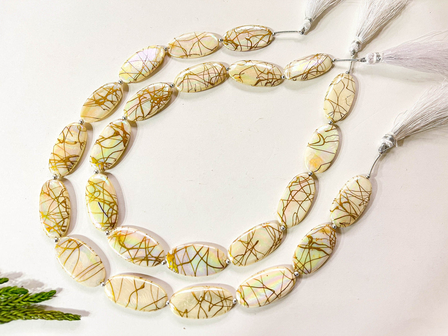 Natural Mother of Pearl with Gold Color Coating Beads | Oval Shape | 16x30mm | 12 Pieces | 15 Inches | Beadsforyourjewellery Beadsforyourjewelry