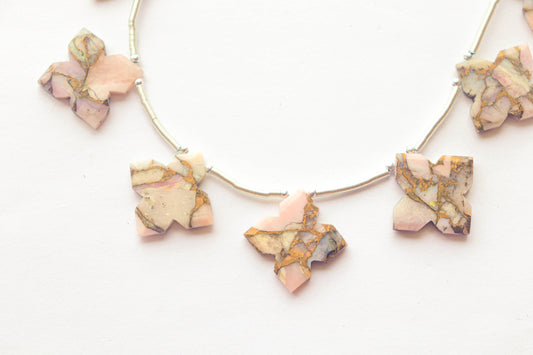 Natural Pink Opal Copper Composite Flower Shape Flat Cut | 20x20mm | 13 Pieces | 8 inch String Beadsforyourjewelry