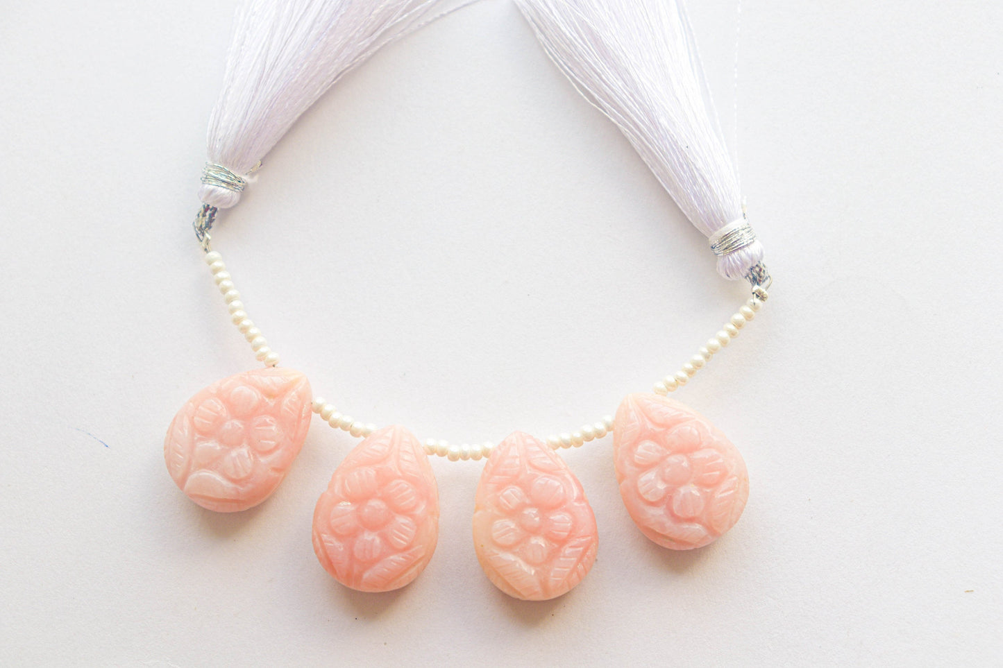 Natural Pink Opal Flower Carving Pear Shape Beads | 15x20mm | 4 Pieces | Natural Gemstone | Beadsforyourjewellery BFYJ1171-2 Beadsforyourjewelry