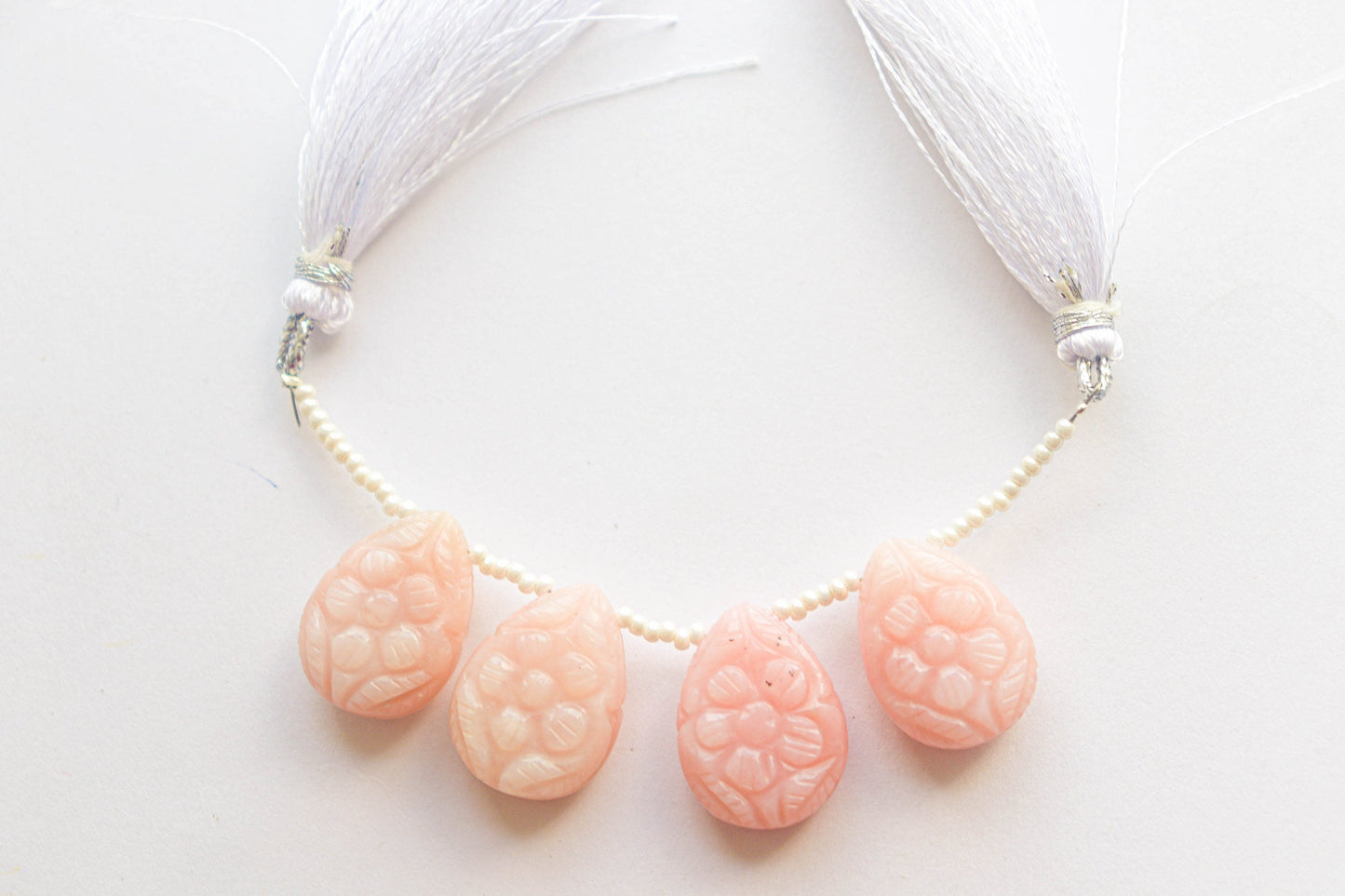 Natural Pink Opal Flower Carving Pear Shape Beads | 15x20mm | 4 Pieces | Natural Gemstone | Beadsforyourjewellery Beadsforyourjewelry